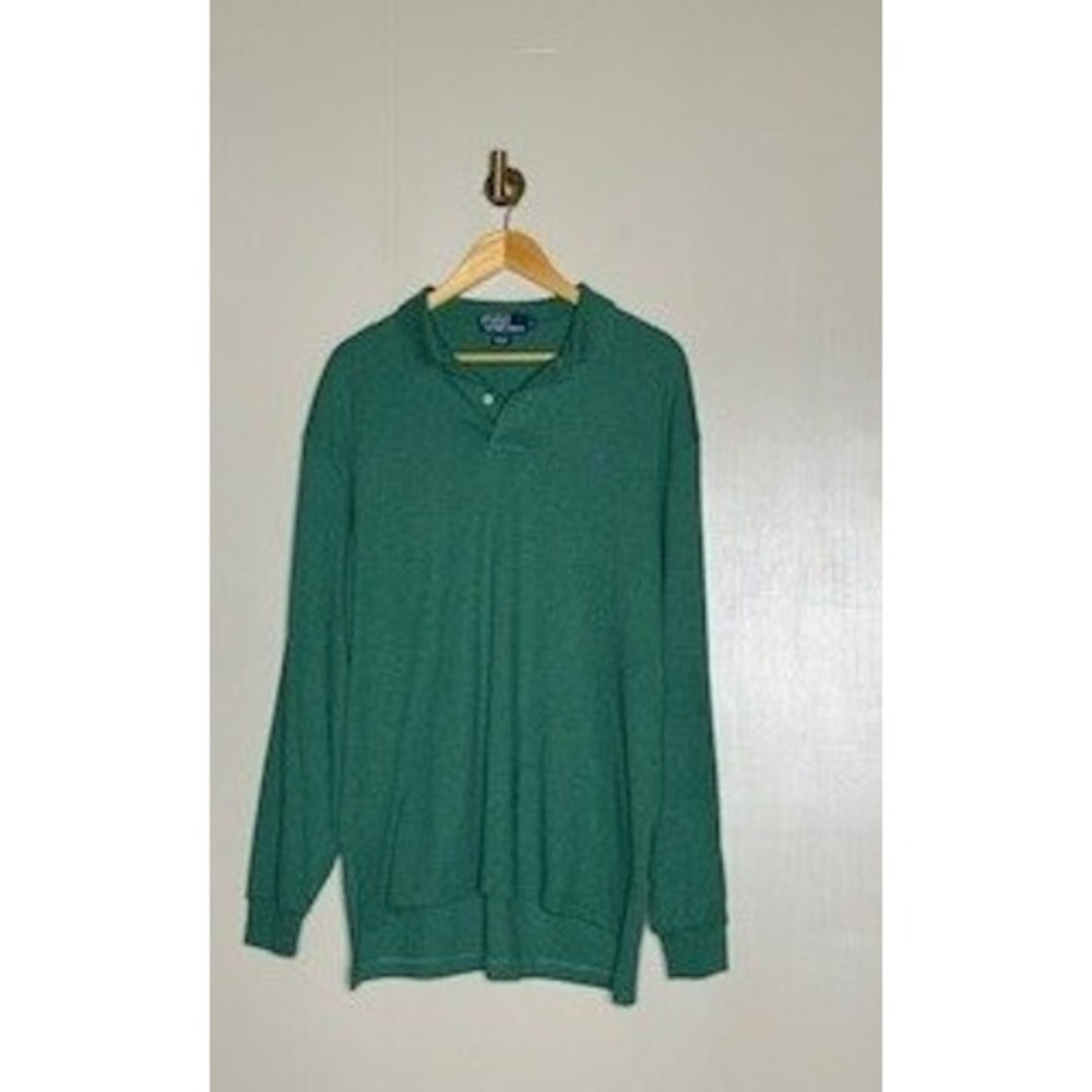 Polo Ralph Lauren Mens Long Sleeve Polo Shirt Green Heather Cotton Size‎ L